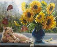 Без бренда «Подсолнухи в синей вазе возле кота» в Нижнем Тагиле