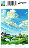 Картина по номерам 40x50 Милая деревня у реки под голубым небом