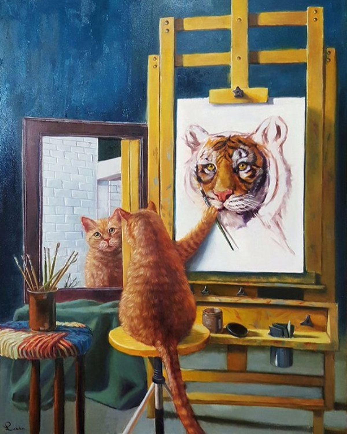 кот рисует картину