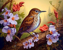 Птичка на цветущей ветви