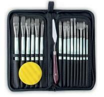 Без бренда «Коробка 50 шт.: Набор кистей для рисования в чехле, премиум набор (15 нейлоновых кистей, 1 мастихин) белые» в Нижнем Тагиле