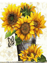 Цветы подсолнуха в ведре