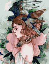 Без бренда «Девушка с большим цветком и птицы» в Нижнем Тагиле в интернет-магазине  Без бренда «Девушка с большим цветком и птицы» в Нижнем Тагиле