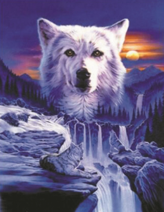 Алмазная мозаика 40x50 Белый волк над темными горами