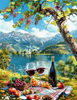 Без бренда «Винный натюрморт с бокалами, бутылкой вина, фруктами и ягодами» в Нижнем Тагиле